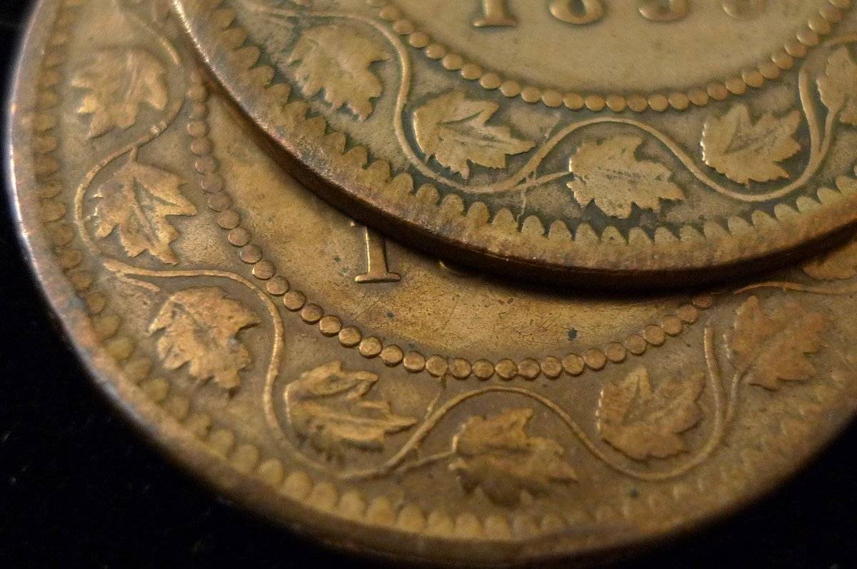 X2-1859-Canada-One-Cent,-Minted-With-The-Same-Die!