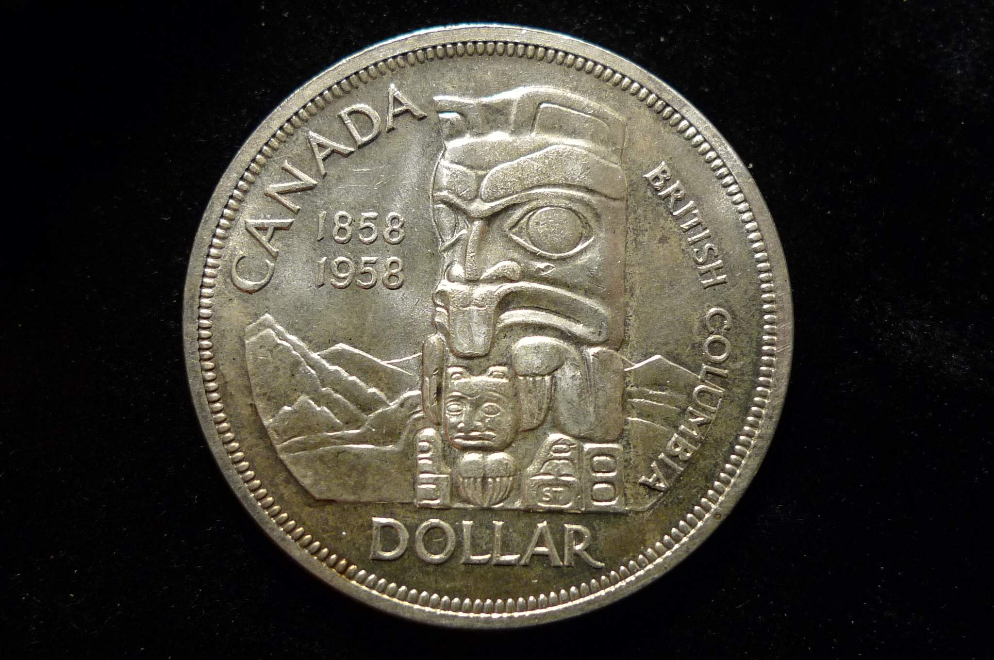 1958-1858--Canadian-$1-British-Columbia-Centennial/Totem-Pole-Silver-Dollar
