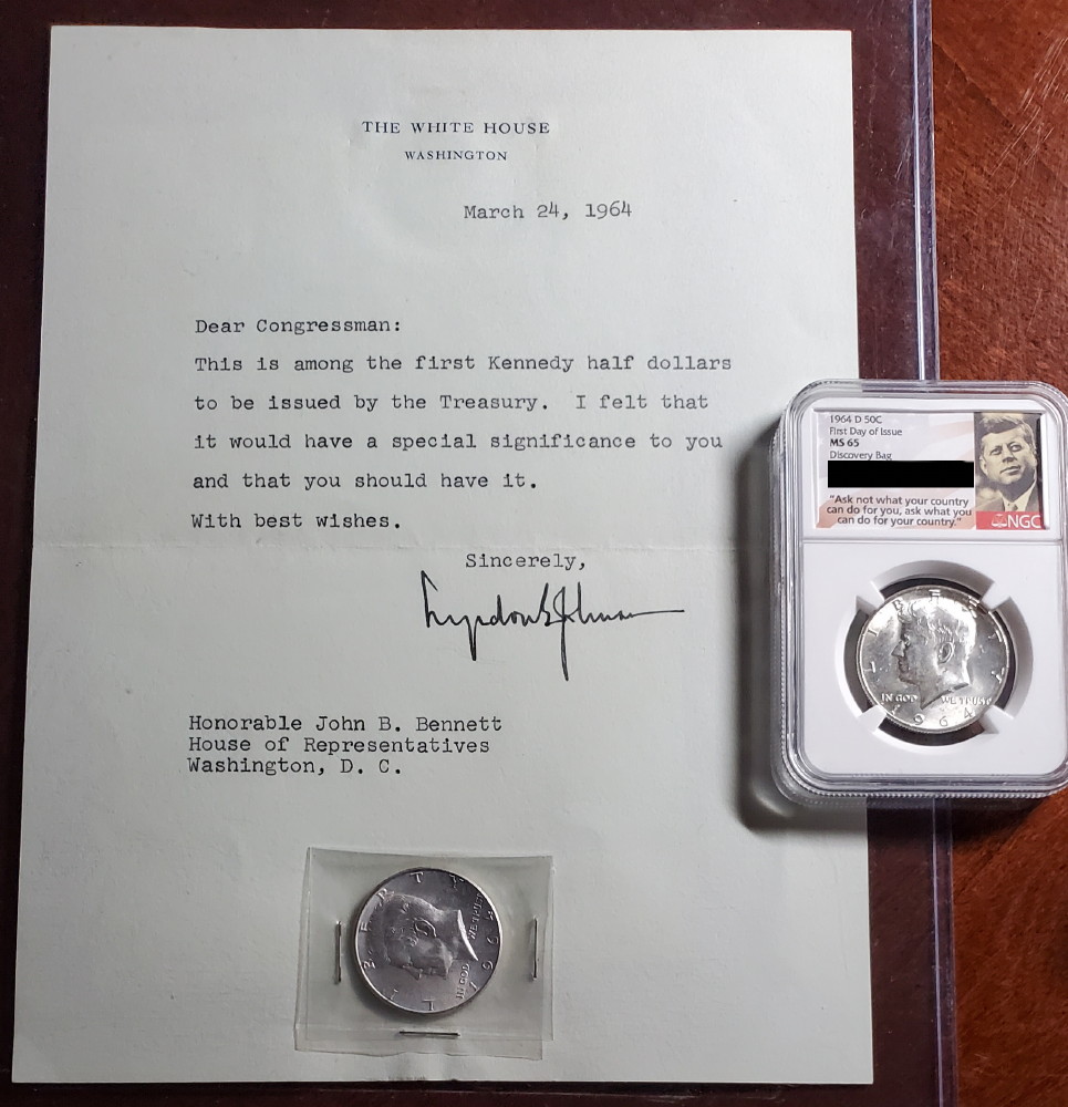 First-Day-Of-Issue-1964-Kennedy-Half-Dollars-From-Two-Different-US-Mint-Facilities