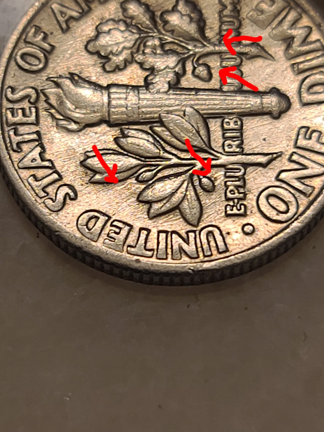 1985-P-Dime-Clashed-Die-Error