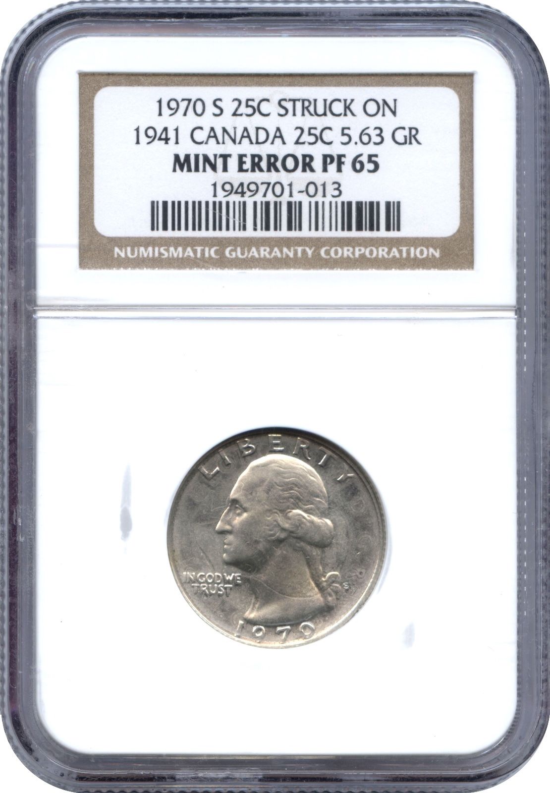 US-Quarter-Struck-Atop-Canadian-Quarter---Proof-1970-S-NGC