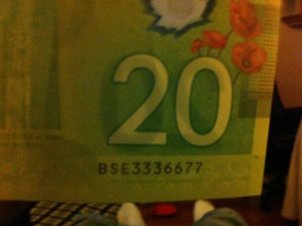 Rare-Solid-Canadian-$20-Bill..--Super-7's-!!