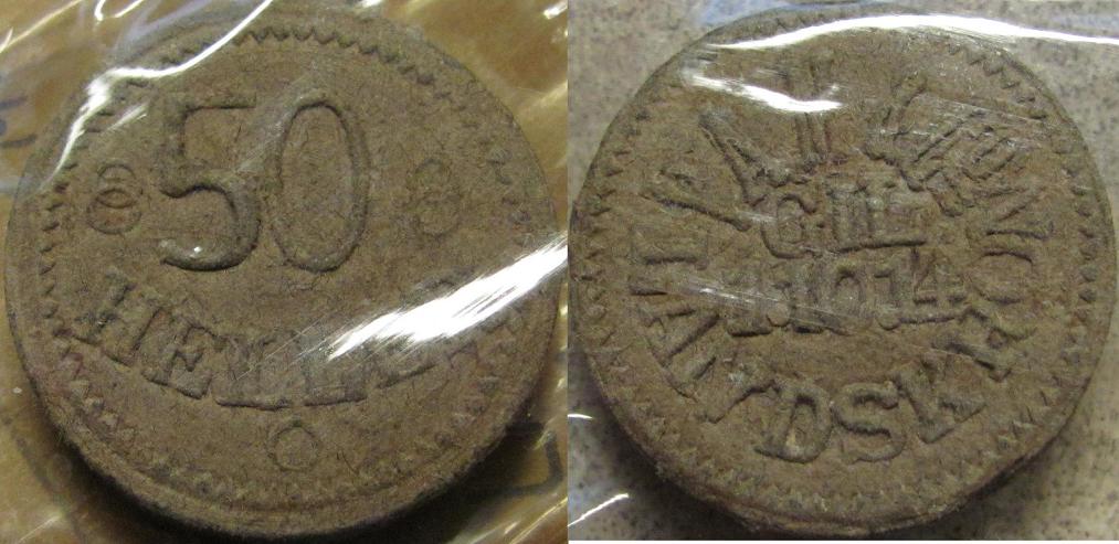 Austrian-50-Heller-Coin-...-Paper-Or-Cardboard