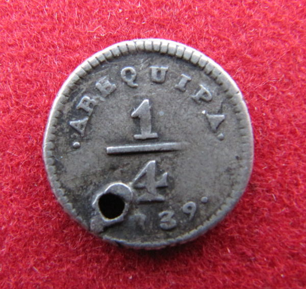 Peru---Arequipa-1/4-Real-1839---Holed-But-Quite-Scarce