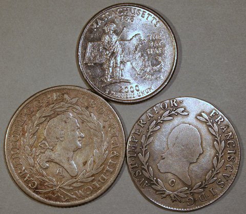 Possible-Colonial-Coins,-Very-Worn,-Help-Identify-And-Info