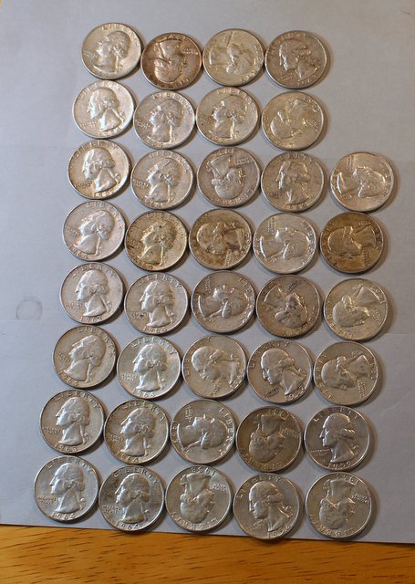Picked-Up-38-Silver-Washington's,-Quarter-Box-Is-Full