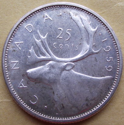 1959-Canadian-Quarter---Double-Strike-And-Dot?