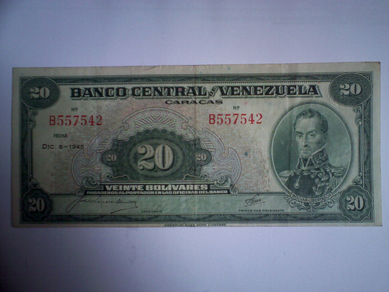 20-Bolivares-1944-&-1945-Venezuelan-Banknotes