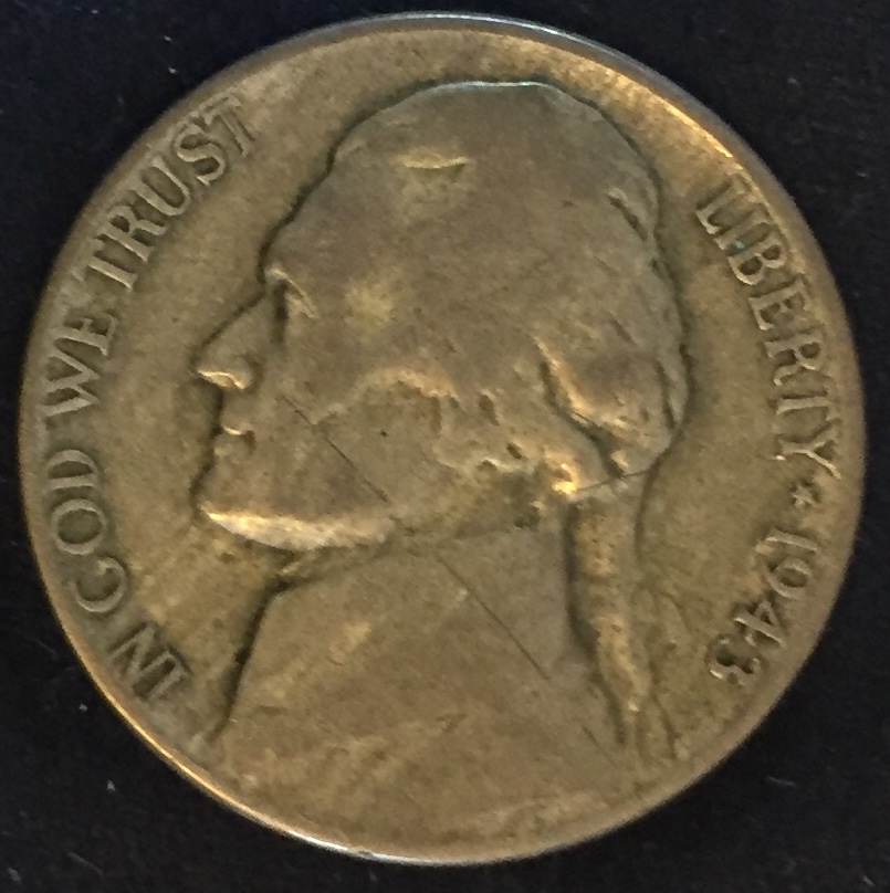 1943-P-Jefferson-Five-Cents---Possible-Lamenation-Error-On-Reverse