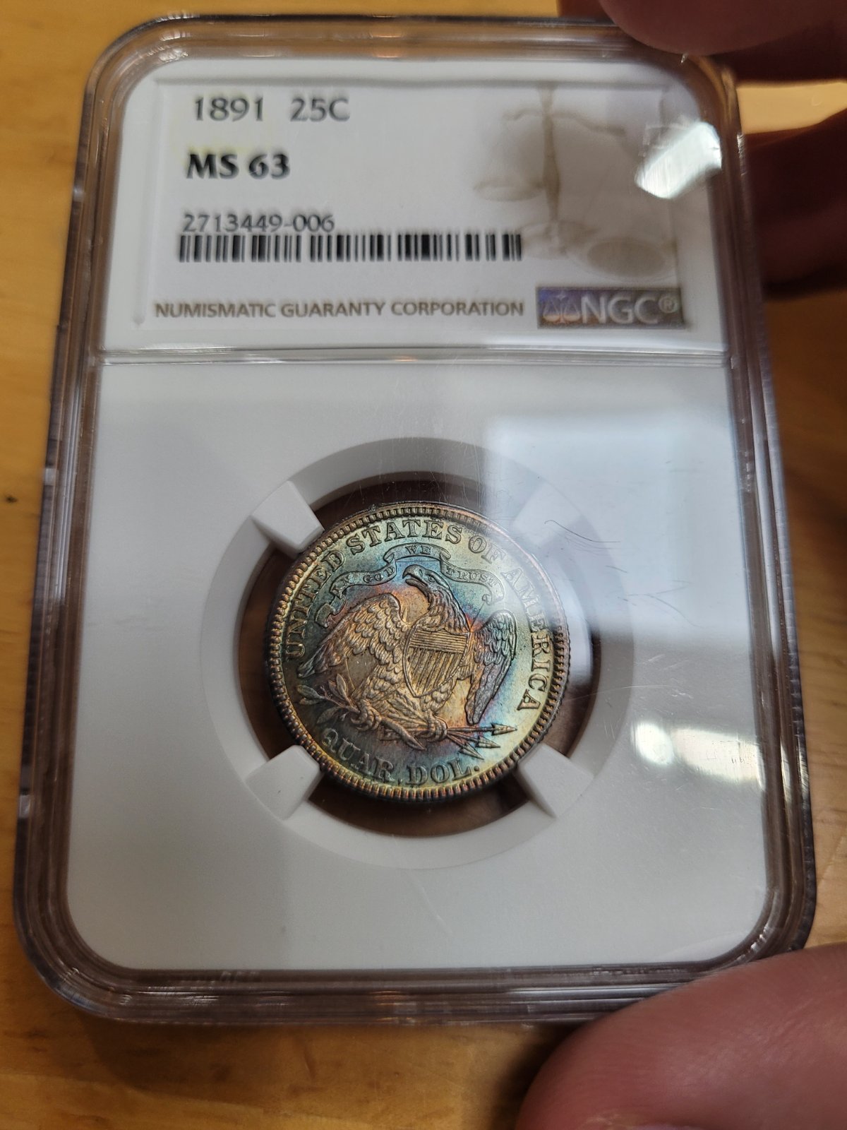 New-Snag:-1891-Seated-Quarter-NGC-MS-63-With-Some-Great-Toning