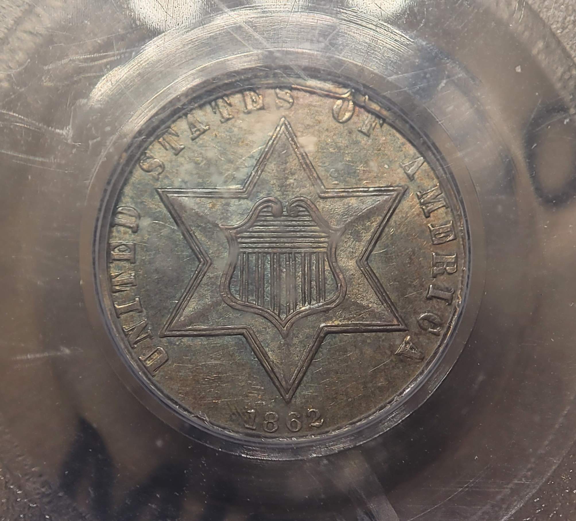 ANA-Newp-#4:-1862-3-Cent-Silver-PCGS-MS-63-CAC-OGH