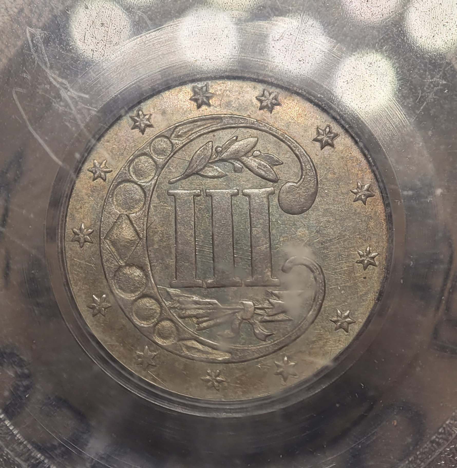 ANA-Newp-#4:-1862-3-Cent-Silver-PCGS-MS-63-CAC-OGH