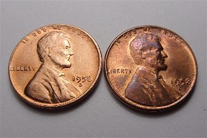 Any-Thoughts-On-These-2-1958-D-Wheat-Pennies,-Ears,-Chin,-Neck,?-Thank-You