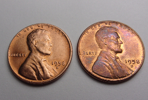 Any-Thoughts-On-These-2-1958-D-Wheat-Pennies,-Ears,-Chin,-Neck,?-Thank-You