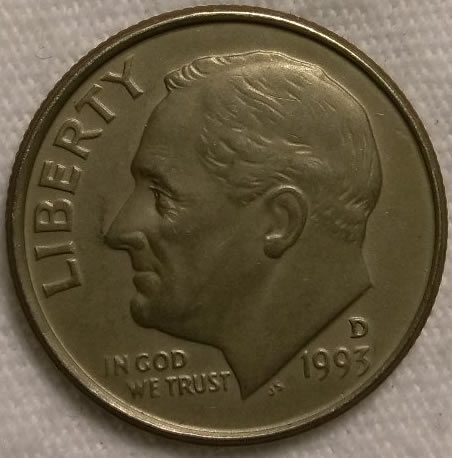 New-Discovery-1993-D-Roosevelt-Dime-With-Flat-Grey-Finish