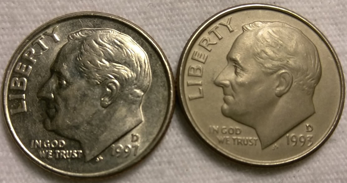 New-Discovery-1993-D-Roosevelt-Dime-With-Flat-Grey-Finish