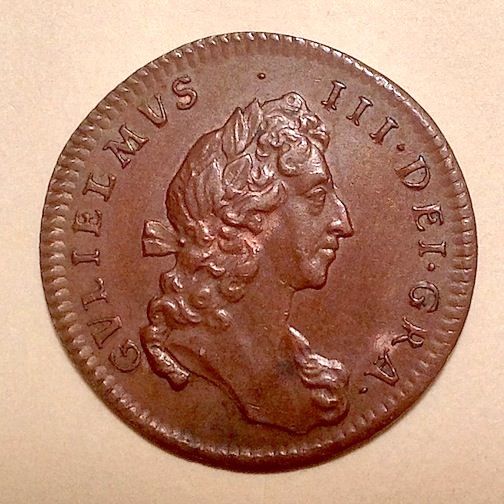 William-And-Mary-Medalet/Pattern-Farthing-In-Copper.