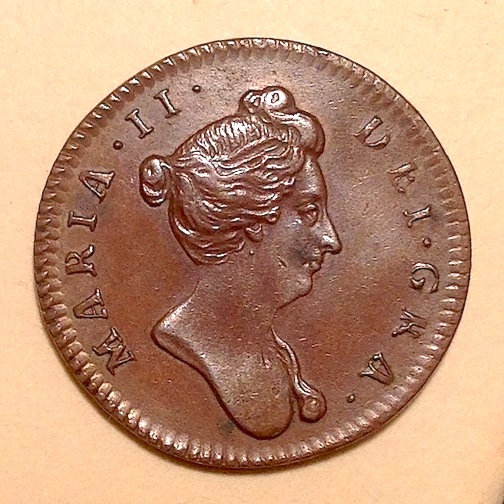 William-And-Mary-Medalet/Pattern-Farthing-In-Copper.