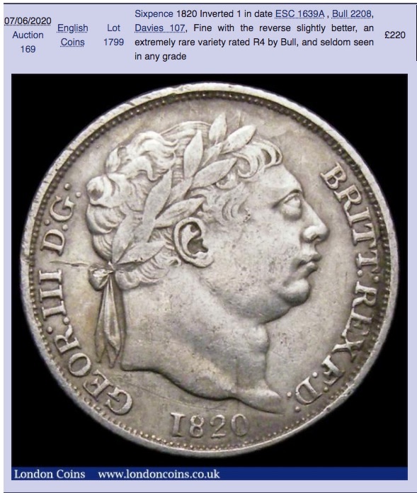 1820-Sixpence,-Inverted-1-In-Date.