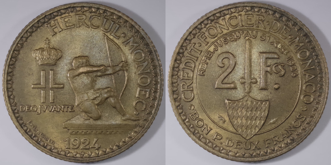 Monaco-2-Francs-1924:-D-D-R-Or-M-D?