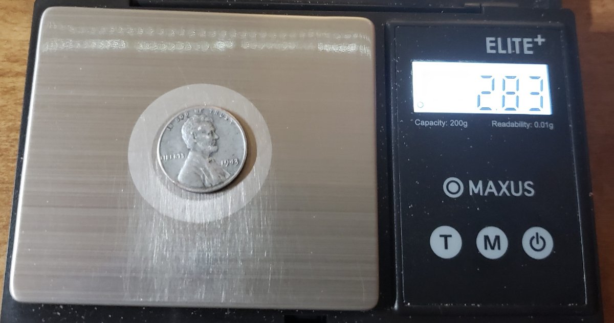 Overweight-1943-Steel-Wheat-Penny-=-2.83-Grams