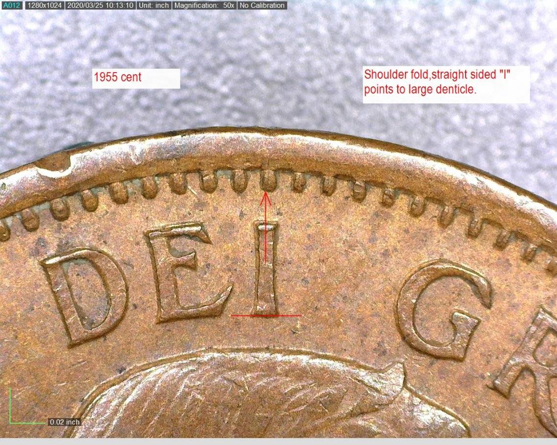 1955-Canadian-Penny-With-Shoulder-Fold