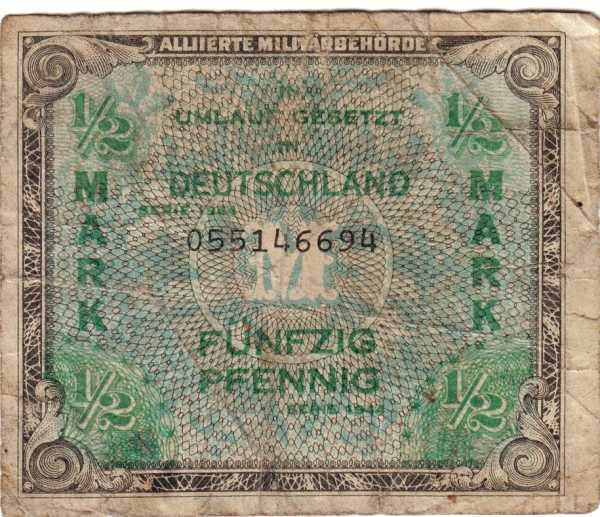 1944-Geman-Notes-1mark-&-!/2-Mark
