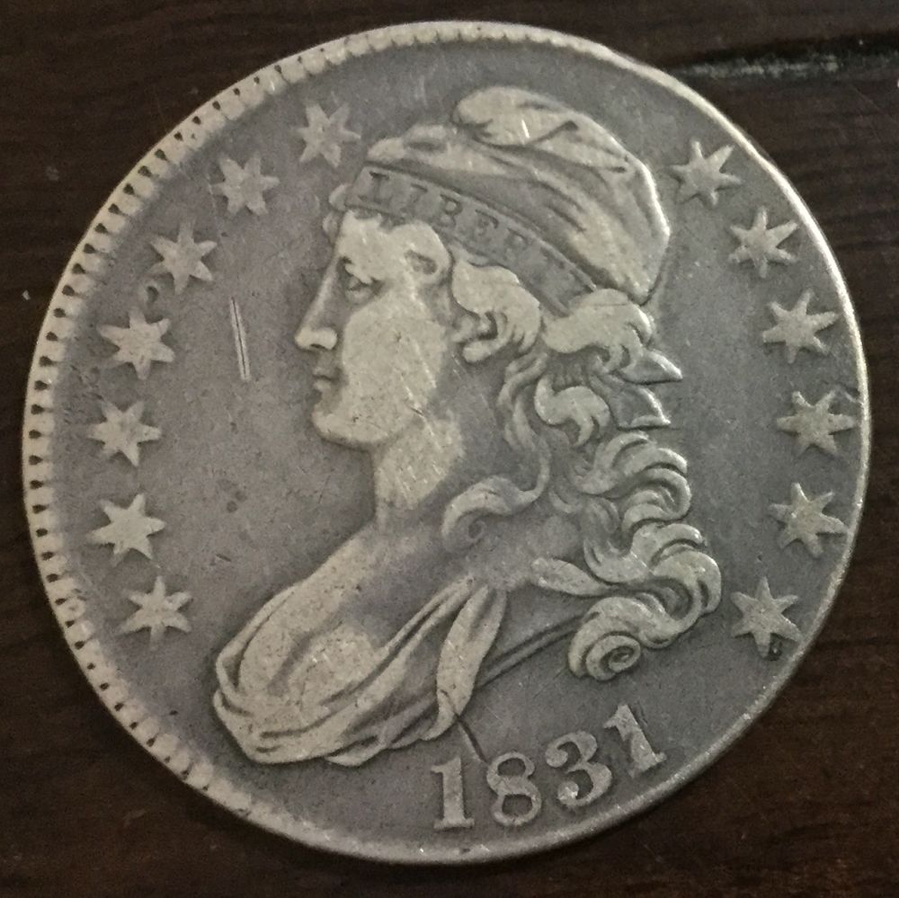 Possible-1831-Capped-Bust-Half-In-Collar,-First-Strike-Mirror-Brockage.