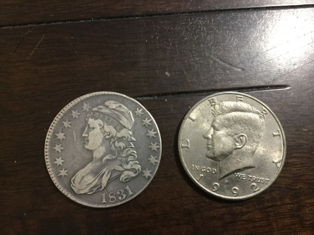 Possible-1831-Capped-Bust-Half-In-Collar,-First-Strike-Mirror-Brockage.