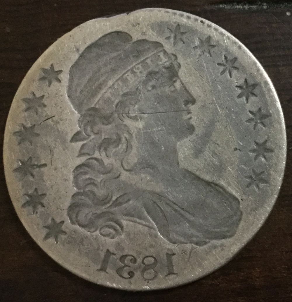 Possible-1831-Capped-Bust-Half-In-Collar,-First-Strike-Mirror-Brockage.