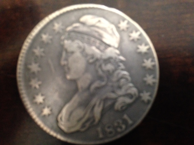 Possible-1831-Capped-Bust-Half-In-Collar,-First-Strike-Mirror-Brockage.
