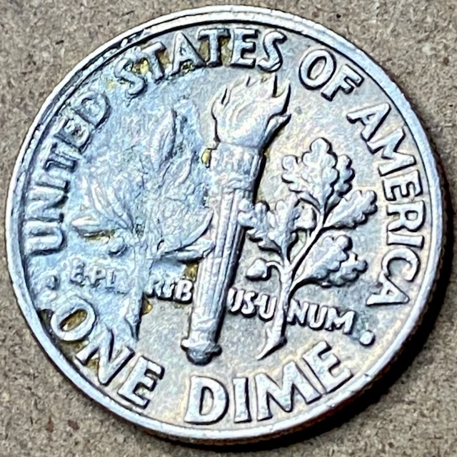 1985-P-Dime.-Struck-Through-Both-Sides.