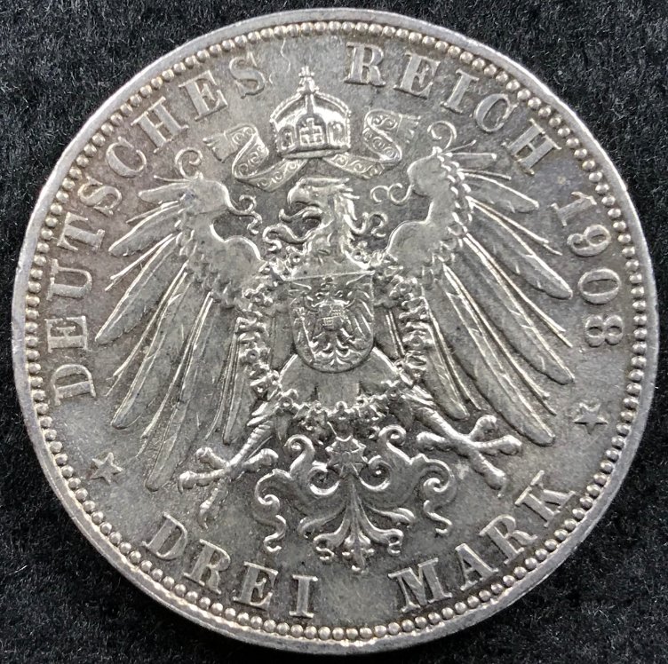 1908-E-German-States-Saxony-Albertine-3-Mark