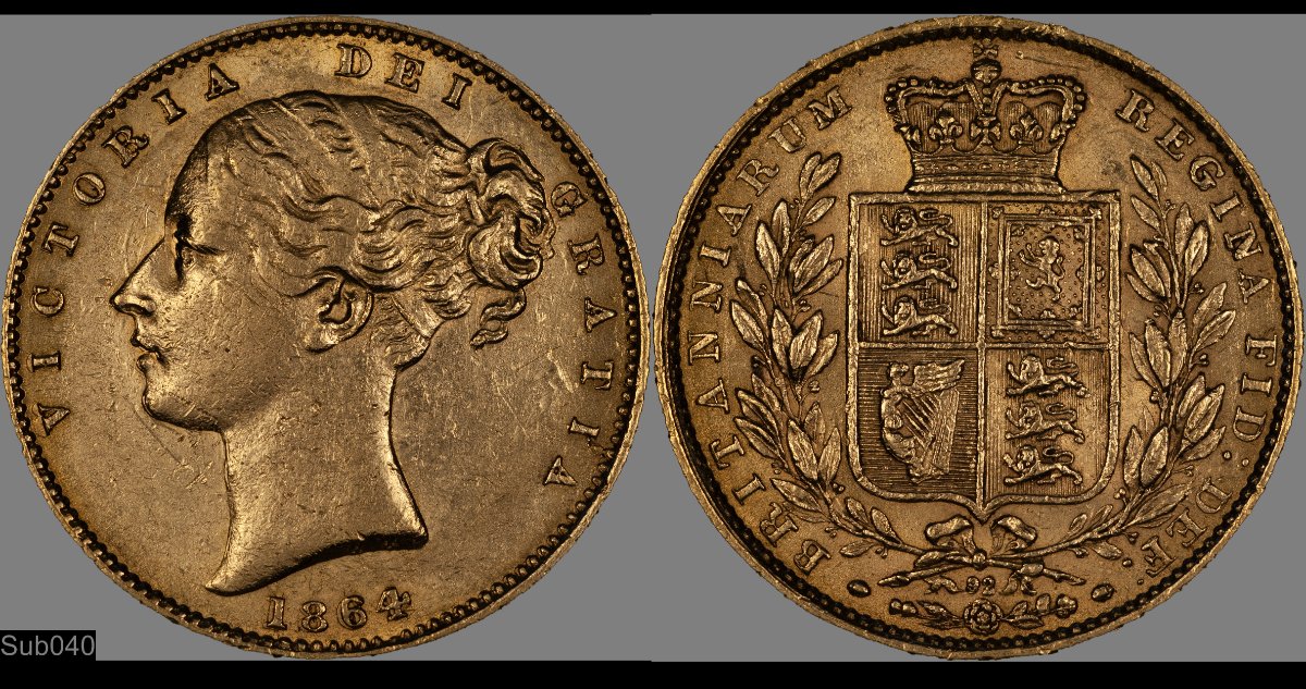 1864-Great-Britain-Sovereign---Doubled-Obverse-Legend