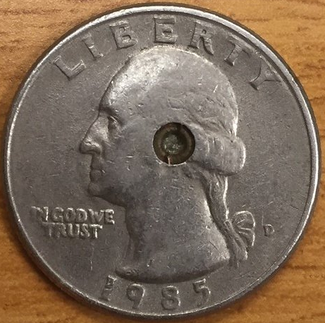 1985-Washington-Quarter-With-A-Hole/Indention-In-The-Very-Center