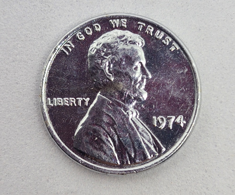 1974-P-Lincoln-Cent-3.3-G-Slightly-Magnetic-Silver-Color
