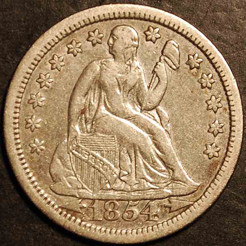 Window-Sill-Toning:--1854-O-Seated-Dime