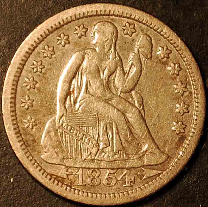 Window-Sill-Toning:--1854-O-Seated-Dime