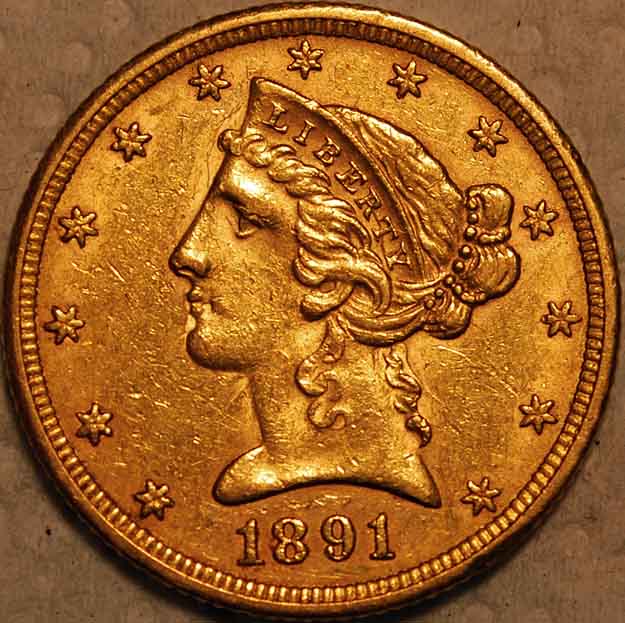 New-Gold:--Scarce-1891-Half-Eagle