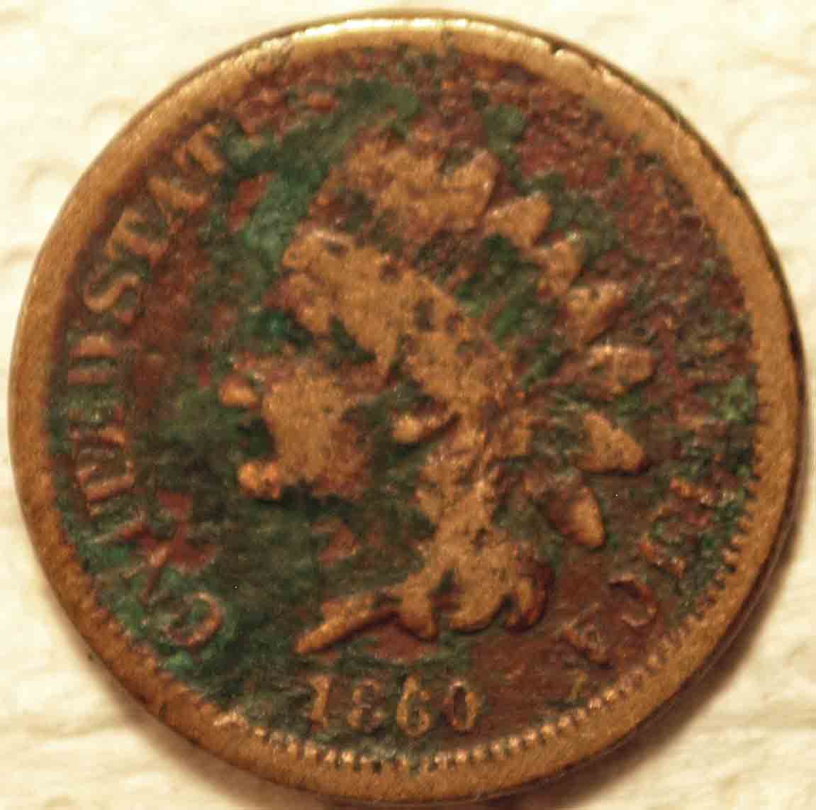 1860-Indian-Cent,-Rotated-Dies-But-Badly-Corroded