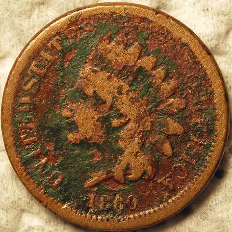 1860-Indian-Cent,-Rotated-Dies-But-Badly-Corroded