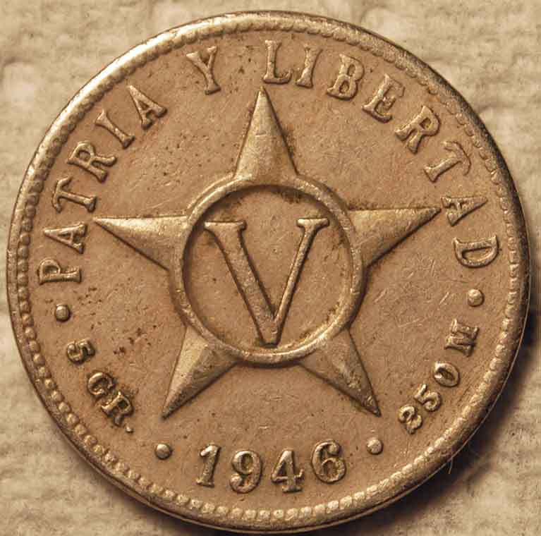 1946-Cuba-5-Centavos:--Not-Listed-In-My-Old-Krause-Book