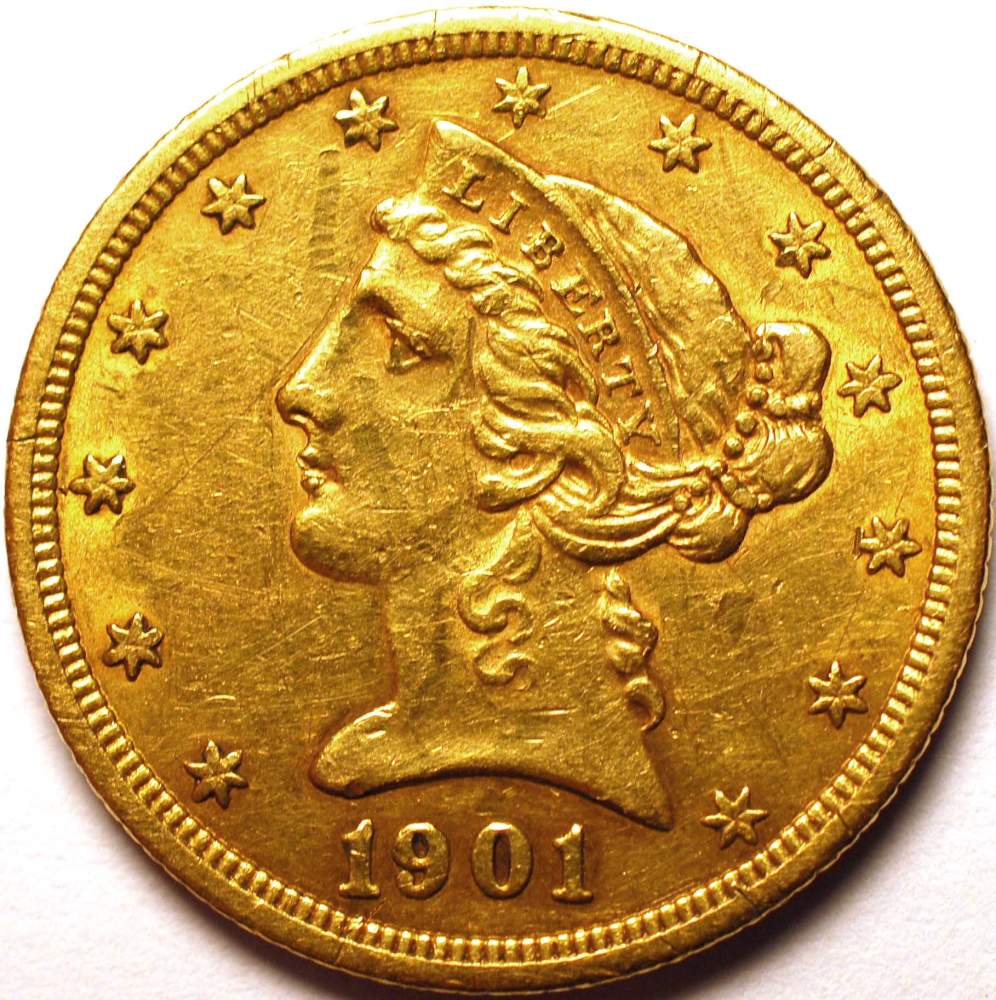 1901-S-Half-Eagle:--1/0-Overdate