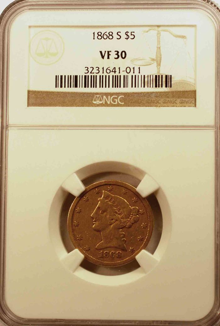 Worn-1870-S-Half-Eagle:--Quite-A-Scarce-Coin!