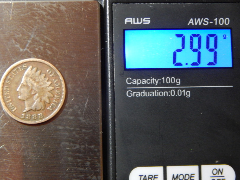 Cleaned-1888/7-Indian-Cent-&-Weight