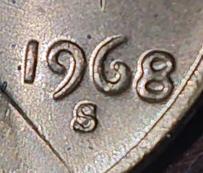 1968-S-Penny-Error/-Mint-Mark-Obverse-&-Die-Crack-Reverse