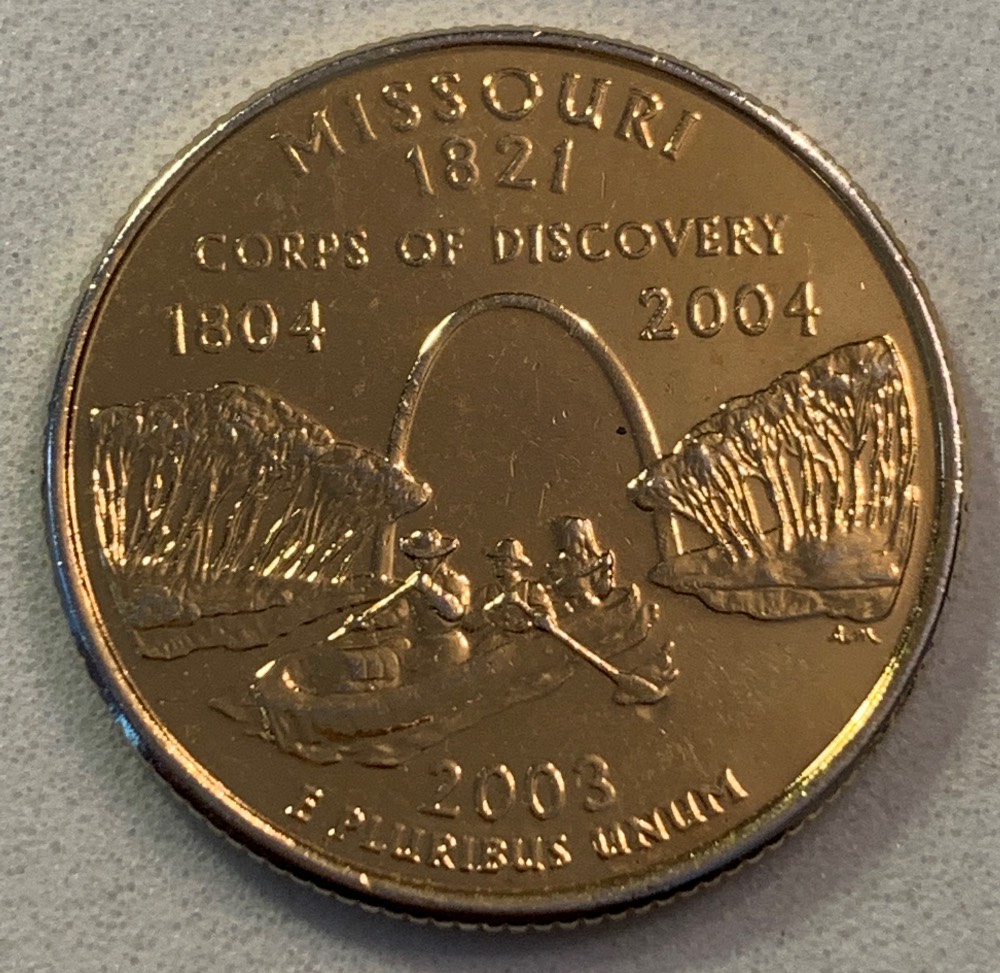 Missouri-State-Quarter,-Shiny-Gold-Colour?--Experimental-Planchette.-2003-D