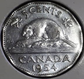 1954-Canadian-Nickels-With-Blue-Error?