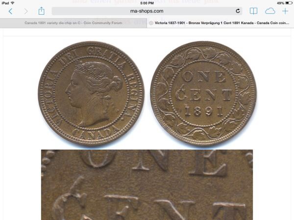 Canada-1891-Variety-Die-Chip-On-C