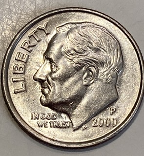2000-P-Roosevelt-Dime,-Obverse-And-Reverse-Die-Clashes-W/-A-Collar-Clash.